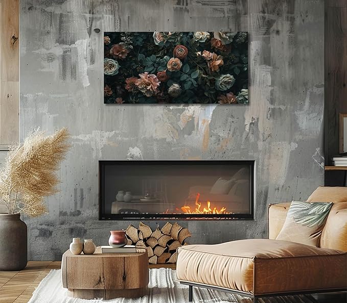 ADJUVANT Wall Art Floral 48"L x 24"W, Dark Hued Vintage Flowers With Lush Foliage Canvas Painting Elegant Blooms Artwork Retro Garden Prints Floral Wall Decor for Living Room Bedroom Study Home Office