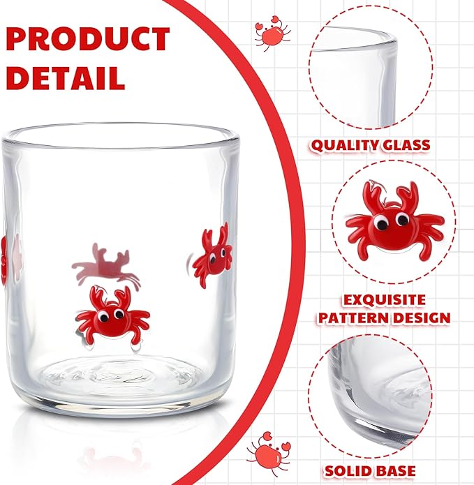 Icon Juice Glasses, 14oz Stemless Wine Drinking Juice Glass Cup for Valentine Party Supplies Gift(2 Pcs,Crab)