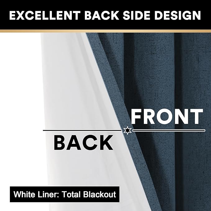 PrinceDeco 100% Blackout Curtains Extra Wide Patio Door Curtain Blackout Curtains for Living Room Sound Proof Curtains Room Divider Grommet Curtain Drapes for Bedroom,W100 X L84 Inch, Navy