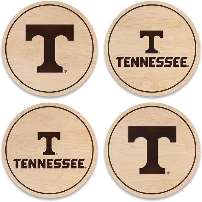 LazerEdge Tennessee Volunteers Wooden Coaster Set - Maple Wood - Officially Licensed Product - 4-Pack