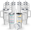 40 oz Sublimation Tumblers with White Handle Lid and Straw 12 Pack Stainless Steel Double Wall Vacuum Insulated Travel Mug Cup Bulk Sublimation Blank for DIY Gift