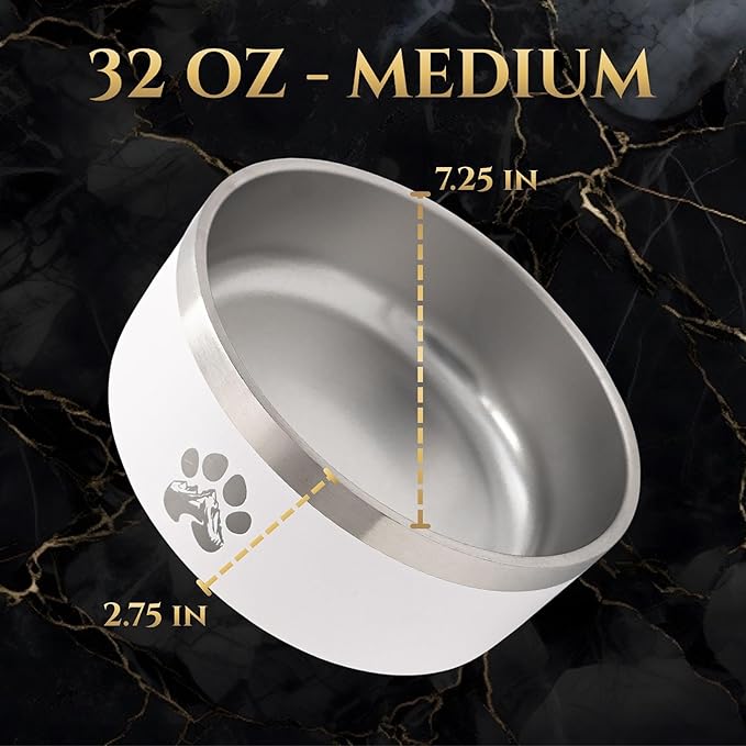 Stainless Steel Dog Bowl for Small-Large Dogs | Double Wall Insulated, Non-Slip Base Heavy Duty Water and Food Bowls for Dogs & Cats | Pet Safe BPA Free & Dishwasher Safe | 32 Oz - Blue