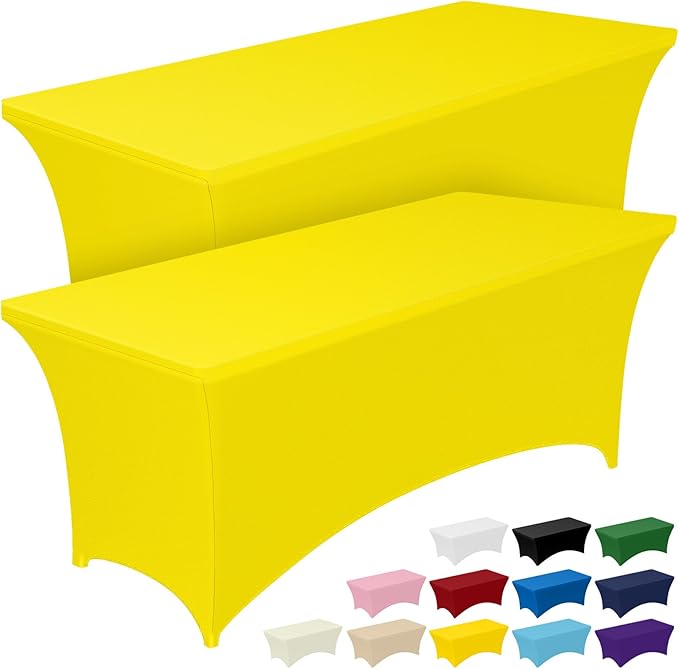 Pureegg Spandex Tablecloth 6ft - 2 Pack, Fitted and Tight Cloth for Rectangle Table, Wrinkle-Free and Stretch Table Cover for Party, Wedding, Banquet and Birthday, Yellow