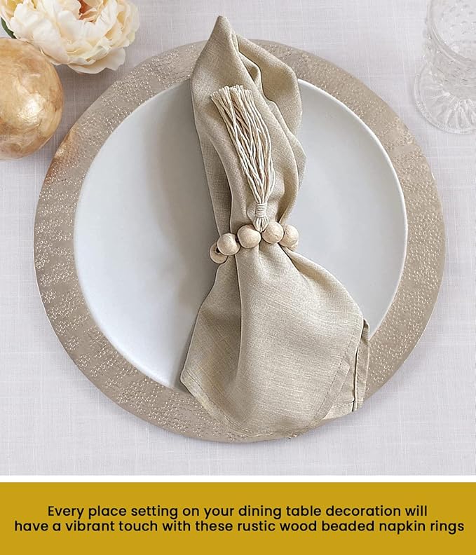 Handmade Napkin Ring with Wood Beads & Jute Twine - Affordable Rustic Wooden Napkin Ring Holder for Table Decoration | Boho Style Farmhouse Napkin Rings | Napkin Rings Set of 6