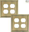 2-Pack Double Duplex Outlet Cover, Antique Brass Decorative Switch Plates and Outlet Covers for Electrical Outlet, Durable Zinc Alloy Wall Plates, 2 Gang Receptacle Cover, Corrosion Resistant