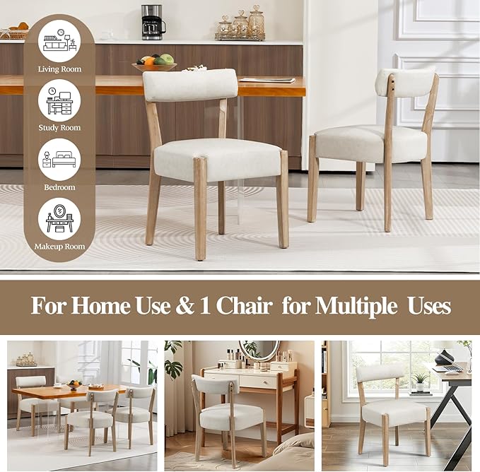 Modern Dining Chairs Set of 4 – Mid-Century Modern Faux Leather Upholstered Kitchen & Dining Room Chairs with Curved Back, Oversized Rounded Seat, Sturdy Wood Frame, Beige