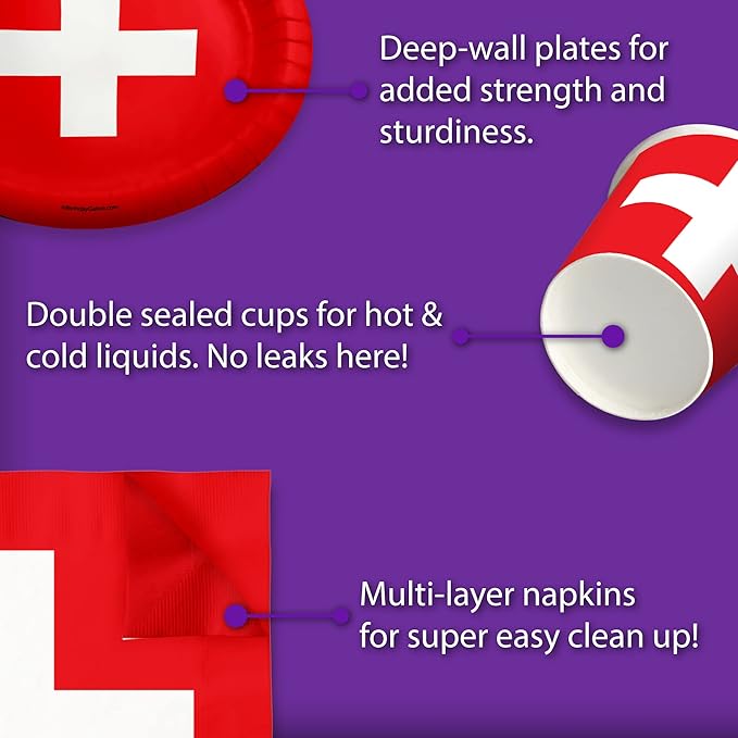 Switzerland Flag Birthday Party Supplies Set Plates Napkins Cups Tableware Kit for 16