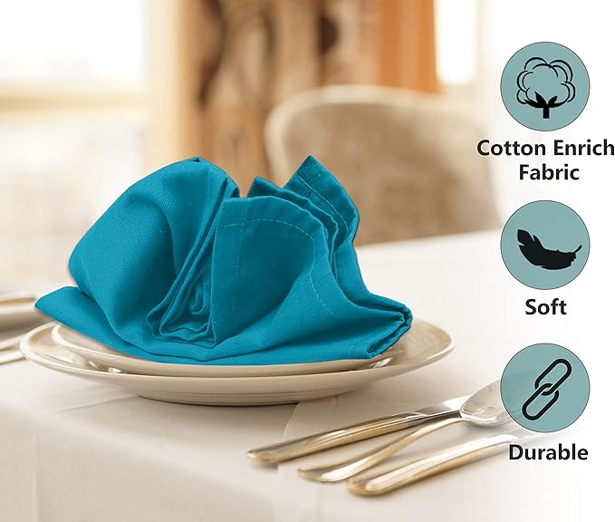 Ruvanti Cloth Napkins Set of 6, 18x18 Inches Napkins Cloth Washable, Soft, Durable, Absorbent, Cotton Blend. Table Dinner Napkins Cloth for Hotel, Lunch, Restaurant, Wedding Parties - Teal