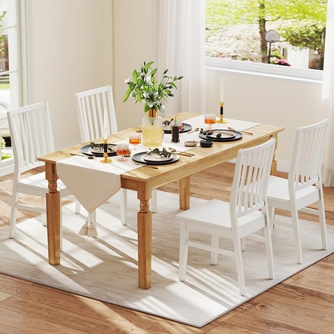 White Wooden Dining Chairs Set of 4, Farmhouse Dining Room & Kitchen Chair with High Back, Spindle Windsor Armless Side Chair for Living Room Dining Room Kitchen Restaurant Balcony