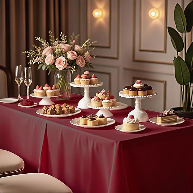 54 Inch X 200 Feet Plastic Table Cover Roll with Convenient Slide Cutter, Disposable Plastic Table Cloth Roll with Cut-to-Size Design for Weddings, Banquets, Parties (Burgundy)