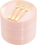 Festiva 200Pcs Pink Gold Cake Plates 6.3" with Forks 5"- Disposable Salad Plates-Pink Dessert Plates-Appetizer Plastic Plates - include 100Plates 100Forks for Party&Wedding&Easter&Valentine's Day