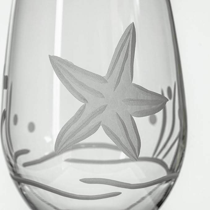 Rolf Glass Starfish White Wine Glass | 12oz Coastal glassware | Set of 2 | Engraved Lead-Free Wine Glasses | Made in the USA