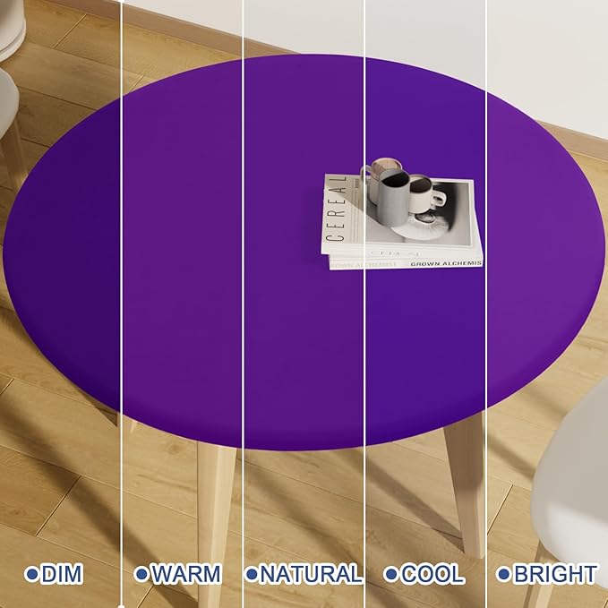 Round Spandex Tablecloth, Elastic Fitted Waterproof Tablecloths for 45"-56" Tables, Stretch Washable Picnic Table Cover for Camping, Dining, Indoor and Outdoor, Purple