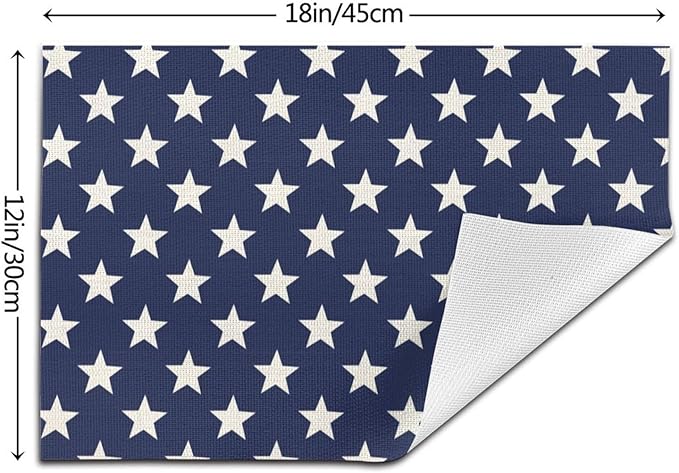 Independence Day Placemats 12x18 Inches Set of 4, 4th of July Blue Stars Placemats Summer Decorative Rectangle Star Table Mats for Party Home Kitchen Dining Table Decoration
