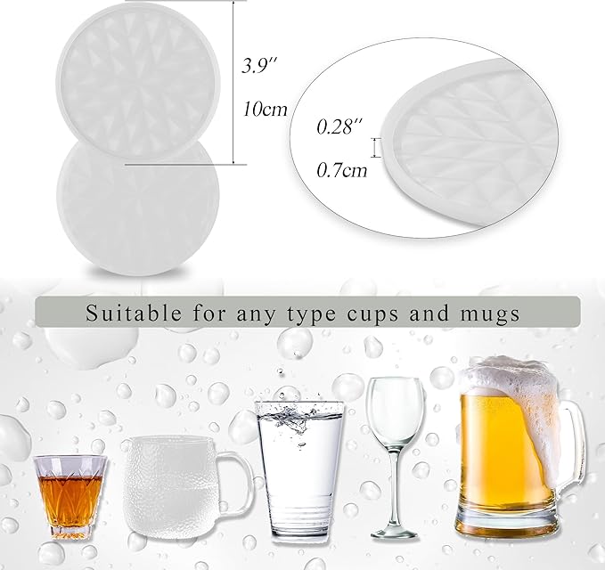Silicone Coasters for Drinks[4 Pack]- Cup Mat for Tabletop Protection-Non-Slip, Non-Stick, Coffee Table Decor, Great Gift for Any Occasion, Translucent