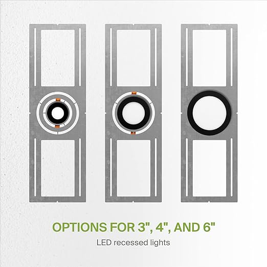ASD 6 Pack New Construction Mounting Plate with Symmetric Round Hole - 3-4-6" Flat Steel Rough-in Wafer Light Bracket, LED Recessed Lighting Housing