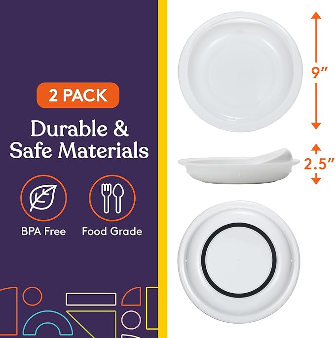 Special Supplies Adaptive Spill-Proof Scoop Plates- Dishes with Wall for Disabled, Handicapped, Elderly Adults with Special Needs from Parkinson's, Arthritis, Dementia, Stroke, Tremors- 2 Pack (White)