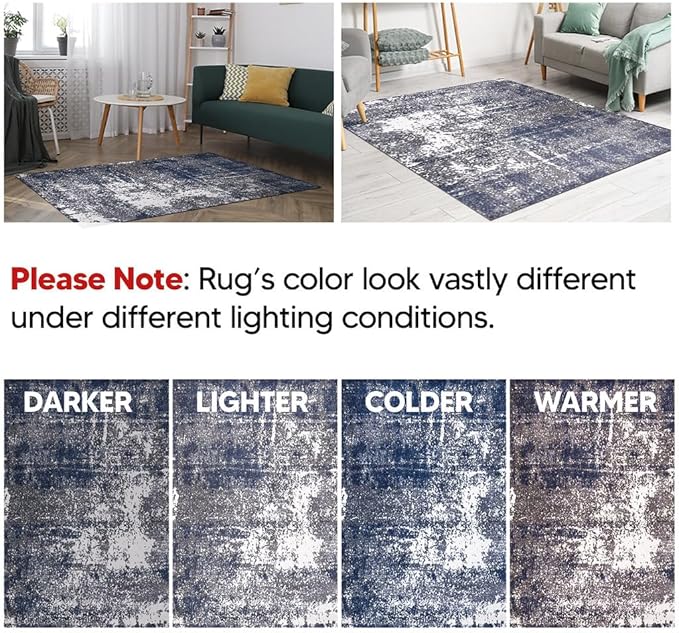 Keen Home Design Area Rugs - 10ft Round Non-Shedding, Abstract Rugs for Kitchen, Living Room, Bedroom, Dining Room, Entryway - Size: 10' Round, Navy/Grey/White