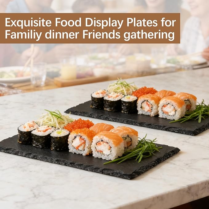 6 Pack 9inch*6inch Slate Cheese Board Natural Sushi Placemat Stone Charcuterie Platter Food Contact Safe Stone Slate for Laser Engraving,Suitable for Party, Gift, Fruit, Meat, Wedding