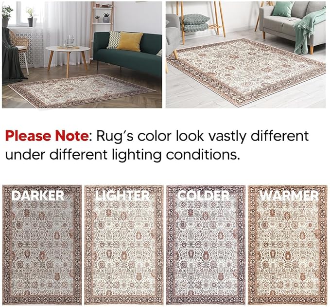 Keen Home Design 9x12 Rug - Machine Washable Area Rug with Non-Slip Backing, Ideal for Living Room, Dining Room, Bedroom - Vintage, Easy Clean, Durable, Low Pile - (9' x 12')