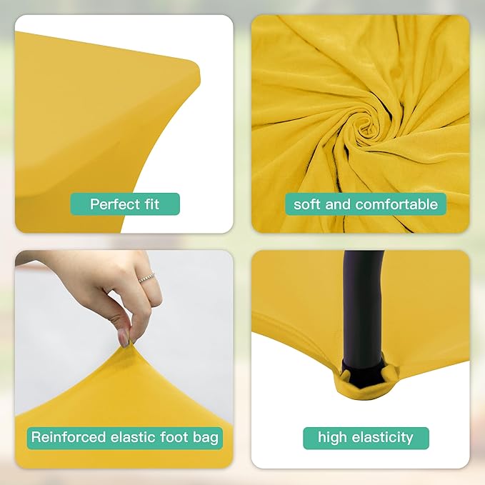 8FT Table Cloth for Rectangular Fitted Events Stretch Yellow Table Covers Washable Spandex Tablecloth Protector for Party, Wedding, Cocktail, Banquet, Festival