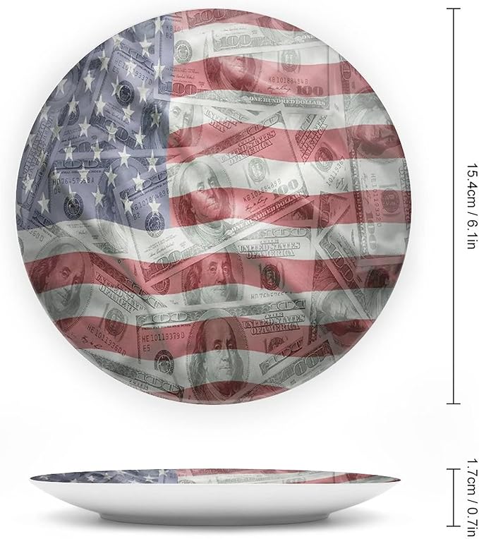 Ceramic Plates, American Flag Decorative Ceramic Plates, Dolar Exchange, 6 Inch, for Dining, Parties, Wedding, Multicolor