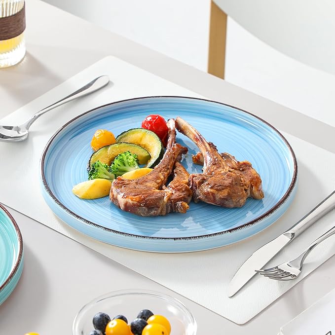 vancasso Bonita 10.5 Inch Dinner Plates, Ceramic Dinner Plate Set, Dinner Plates Set of 6, Large Dinnerware Plates for Kitchen, Microwave, Oven and Dishwasher Safe, Blue