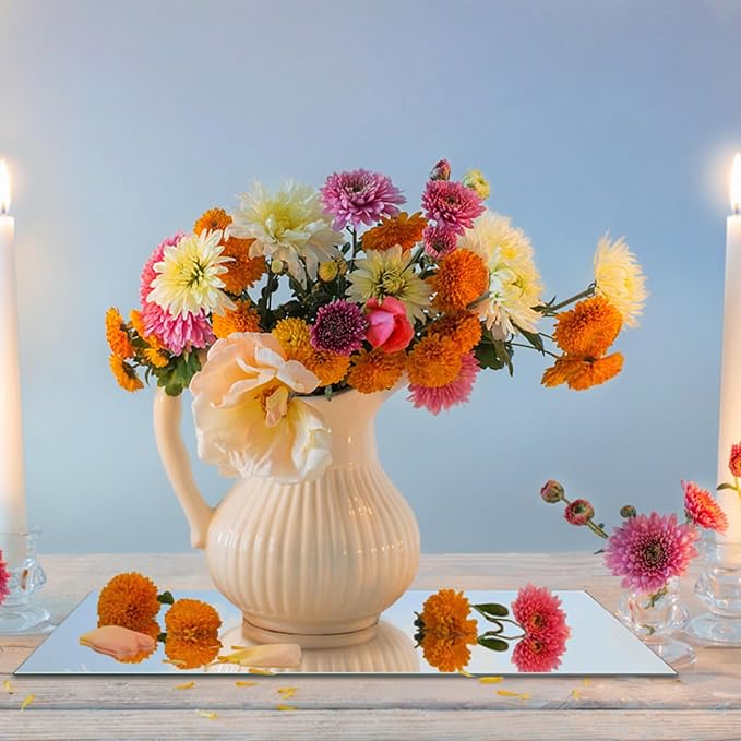 Glass Mirror Centerpieces for Tables, 12pcs 12"×5" Mirror Table Centerpieces with Non-Slip Foot, Glass Mirrors Centerpiece for Wedding Decoration, Parties, Christmas, 2mm Thick