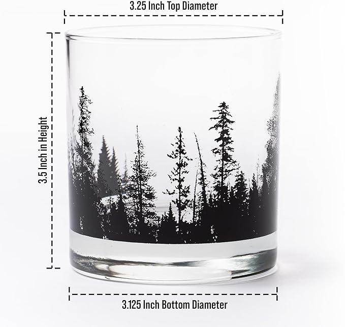 Black Lantern Whiskey Glass Set – Forest Landscape Old Fashioned Tumblers for Bourbon, Scotch & Cocktails – Nature Inspired 11oz Rocks Glasses for Home Bar & Gifts (Set of 2)