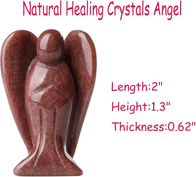 YATOJUZI 2" Strawberry Quartz Angel Decor Cute Polished Natural Stone Hand Carved Pink Healing Crystal Sculpture Statue Figurines Gemstone Hippie Home Room Office Desk Decoration Gifts for Women Men