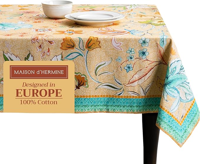 Maison d' Hermine Table Cloth Rectangle Table 100% Cotton 54 x 72 Inches Tablecloth Reusable Decorative for Dining Room Farmhouse Home Valentines Day Decorations Spring Summer - Luxury Loft - Peach