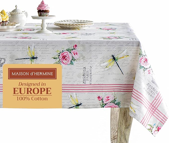 Maison d' Hermine Table Cloth Square Table 100% Cotton 60 x 60 Inches Tablecloth Reusable Decorative for Dining Room Farmhouse Home Valentines Day Decorations Spring Summer - Champ De Mars