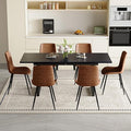 Modern Dining Table Set for 6, 55"-71" Extendable Dining Room Table Set for 6, Black Kitchen Table with 6 Upholstered Chairs, Space-Saving for Dining Room Apartment, Easy Assembly