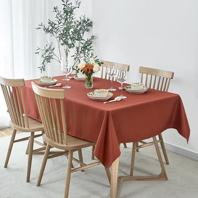 maxmill Rectangle Weaved Design Tablecloth Waterproof Spillproof Fall Table Cloth, Kitchen Dining Room Thanksgiving Decoration, Fabric Table Cover Halloween Party, 60 x 84 Inch, Rustic Brick