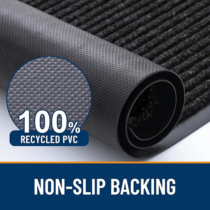 OLANLY Front Door Mat Indoor Outdoor Entrance, Waterproof Heavy Duty Doormat, Fade Resistant, Low Profile, Easy Clean Patio Porch Welcome Floor Mats for Entry, 59x30, Off-Black