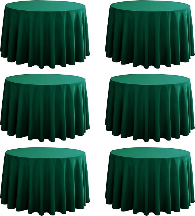 6-Pack Round 120-inch Blackish Green Table Cloths, Solid Stain and Wrinkle Resistant Circular Tablecloth, Premium Plain Weave Polyester Fabric Table Linen Covers for Hotel, Banquet