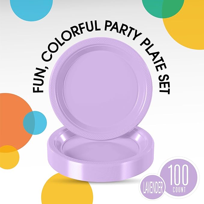 Party Solids Lavender Plastic Plates For Party 10" Lavender Disposable Plates Heavy Duty 100 Pcs Plastic Dinnerware Sets Heavy Duty 350 GSM Disposable Dinnerware Set