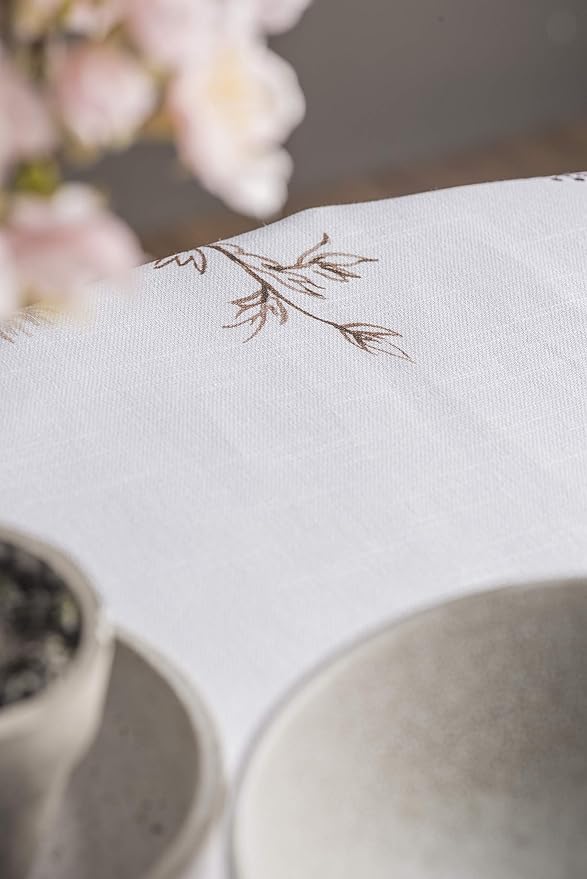 Maison d' Hermine Table Cloth Round Table 100% Cotton 63 Round Inches Tablecloth Reusable Decorative for Dining Room Farmhouse Home Valentines Day Decorations Spring Summer - Meadow Florals - Brown