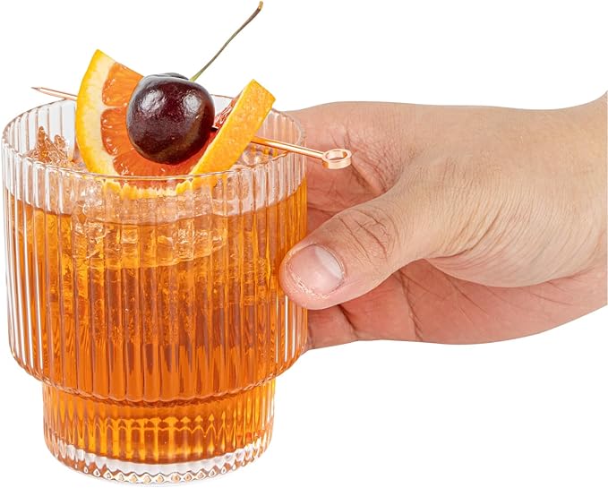 Restaurantware-Vetri 10 Ounce Old Fashioned Glasses, 6 Ribbed Whiskey Glasses - No-Lead, Dishwashable, Clear Glass Tumblers For Scotch, For Drinking Liquor, Cocktail, Bourbon, Cognac, And More