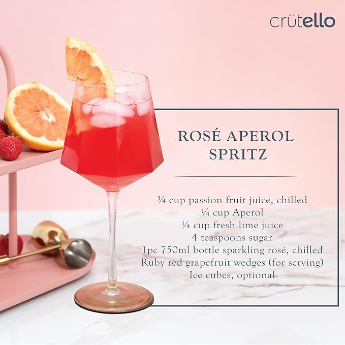 Crutello Vintage Wine Glasses Set of 4-18 oz Glass Sets - Fancy Unique Art Deco Glassware - Long Stemmed Fun Drinking Glasses for Red and White Wine, Cute Cocktail, or Fun Mocktails