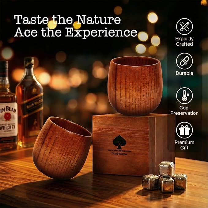 Wooden Whiskey Glass Set – Durable Bourbon Glass for Men, Insulated Old Fashioned Glass – Whiskey Gifts for Husband, Dad, Brother – Birthday, Christmas, Father’s Day, Retirement