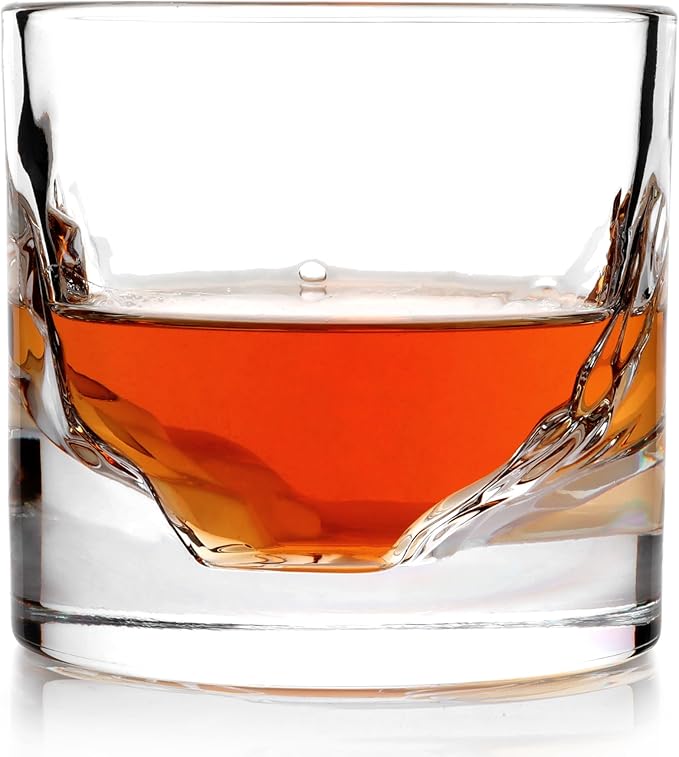 LIITON Grand Canyon Heavy Crystal Whiskey Glasses Gift Set of 2, Thick Freezable Bourbon Glass 1lb Each, Premium Whiskey Gifts for Men, Frozen Crystal Chills Cocktails, 10 oz