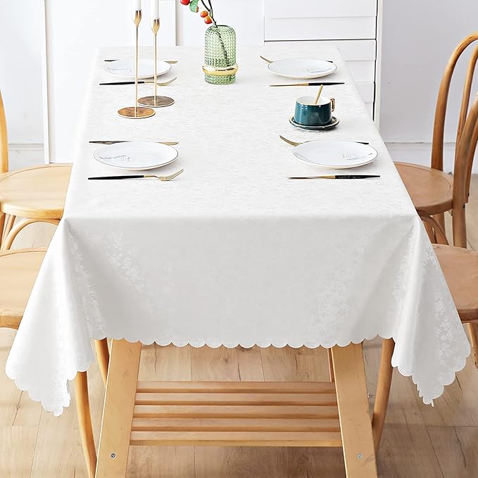 Smiry Rectangle Table Cloth, Waterproof Heavy Duty Vinyl Tablecloths, Wipeable Washable Table Cover for Kitchen and Dining Room (White, 60" X 102")