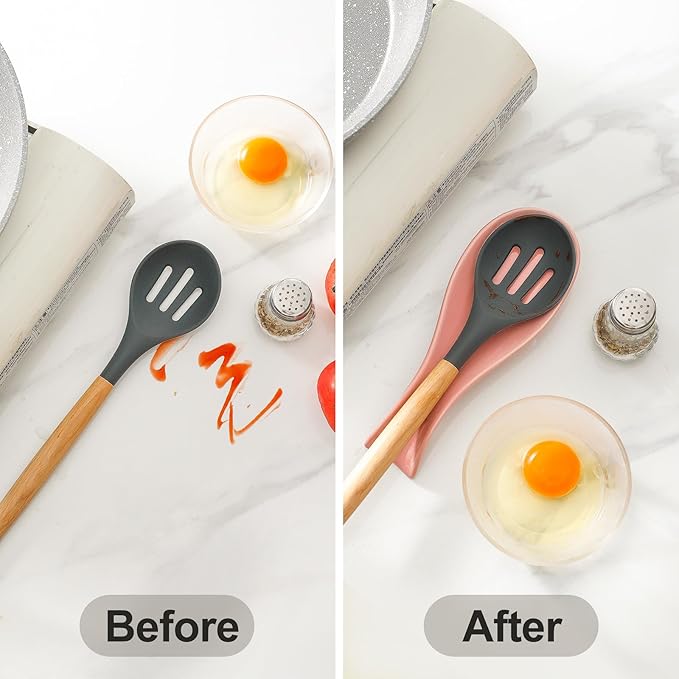 Ceramic Spoon Rest for Stove Top,Large 8.7 Inch Spoon Holder for Kitchen Counter,Porcelain Utensil Rest for Thankgiving and Mother's Day Gift,Dishwasher Safe and Heat-Resistant,Pink(1 PC)