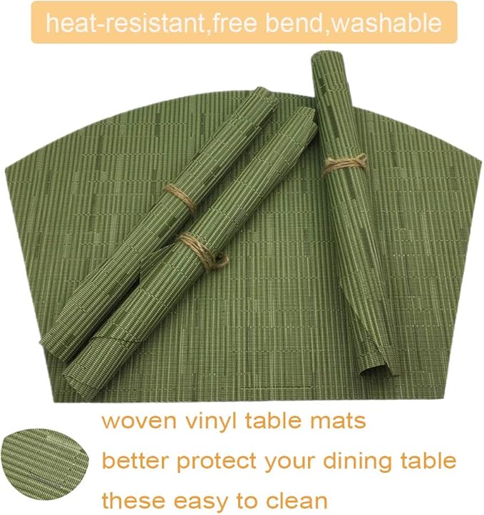 Red-A Woven Vinyl Placemats for Dining Table Durable Heat Resistant Washable Placemats for Round Table,Placemats Set of 4,Green