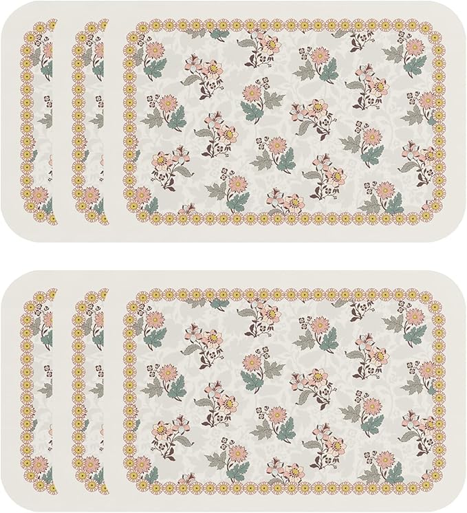ISAENNE Designer PVC Placemats Set of 6,Rectangular Floral Placemat, Waterproof and Heat-Resistant,Decoration for Kitchen, Dining, Party,Holiday, New Year,12"*17"