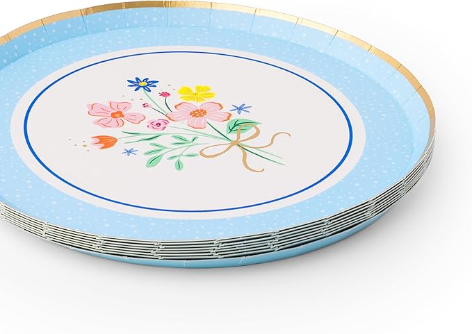 Bonjour Fête Spring Bouquet Floral Paper Party Dessert Plates | Premium Party Supplies | Elegant Spring Gatherings, Easter Celebrations, Baby Showers, & Springtime Festivities | Pack of 8, 8" D