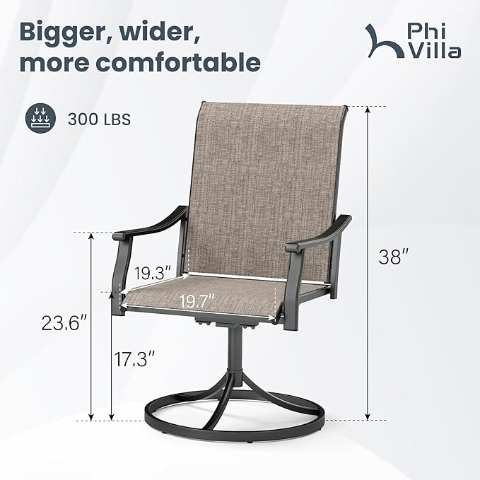 PHI VILLA Swivel Outdoor Chair Set of 6,Patio Swivel Rocking Chairs with Textilene Fabric and Metal Frame for All Weather,Outdoor Dining Chairs for Garden