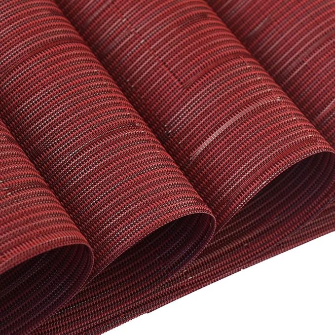 Plastic Placemats,Non Slip Washable Placemats for Dining Table Wipe Clean Table Mats Set of 6 (Burgundy Red)