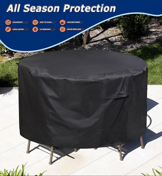 Round Patio Furniture Covers - 64" Dia Waterproof Table & Fire Pit Cover - Anti-Fading for Outdoor Dining Sets